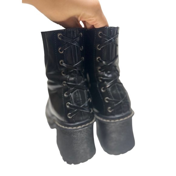 Lower East Side Chunky Platform Boots 9 Black Faux Leather Retro Ankle Boots - Picture 7 of 16